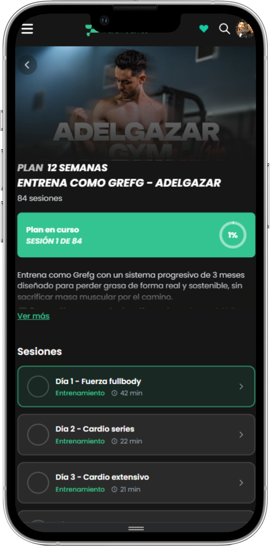 Plan Entrena como Grefg — Adelgazar en la app de Fuertafit